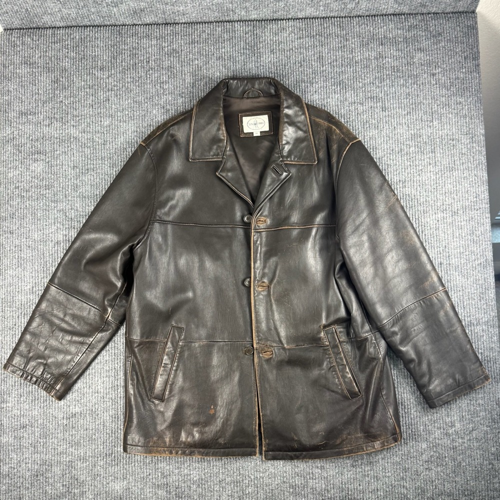Linea Uomo Leather Jacket Mens 2XL Brown Lambskin Button Up Vintage Distressed